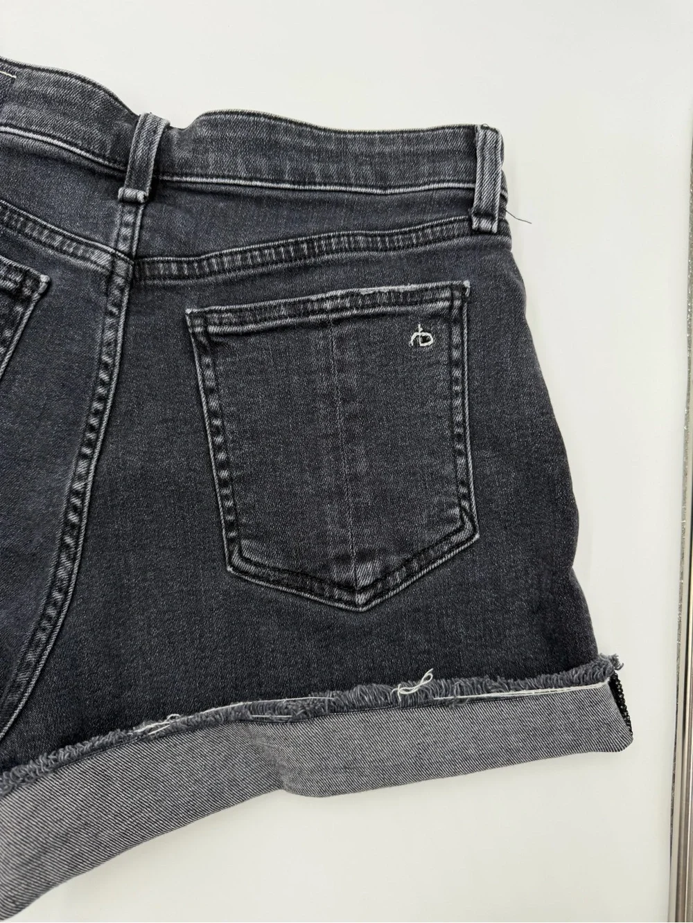 Rag and Bone Nina High Waist Denim Shorts Cuffed Hem Washed Black 27